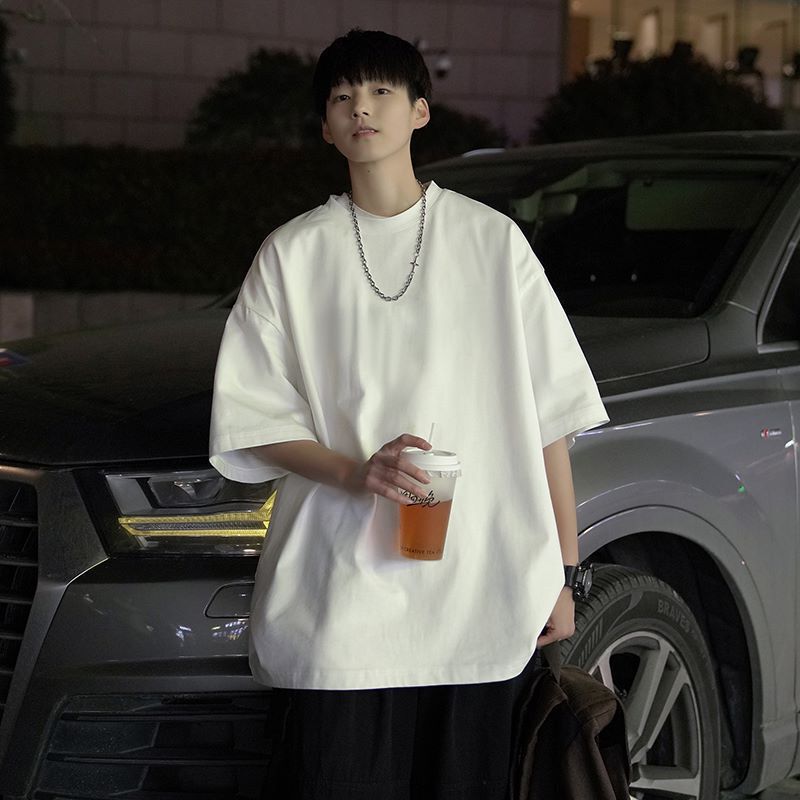 Solid Color White T-Shirt Short Sleeve Men's Summer Thin American Style Heavyweight Top Trendy Brand Large Size Loose Half-Sleeve T-Shirt Solid Color White T-Shirt Short Sleeve Men's Summer Thin American Style Heavyweight Top Trendy Brand Large Size Loose Half-Sleeve T-Shirt