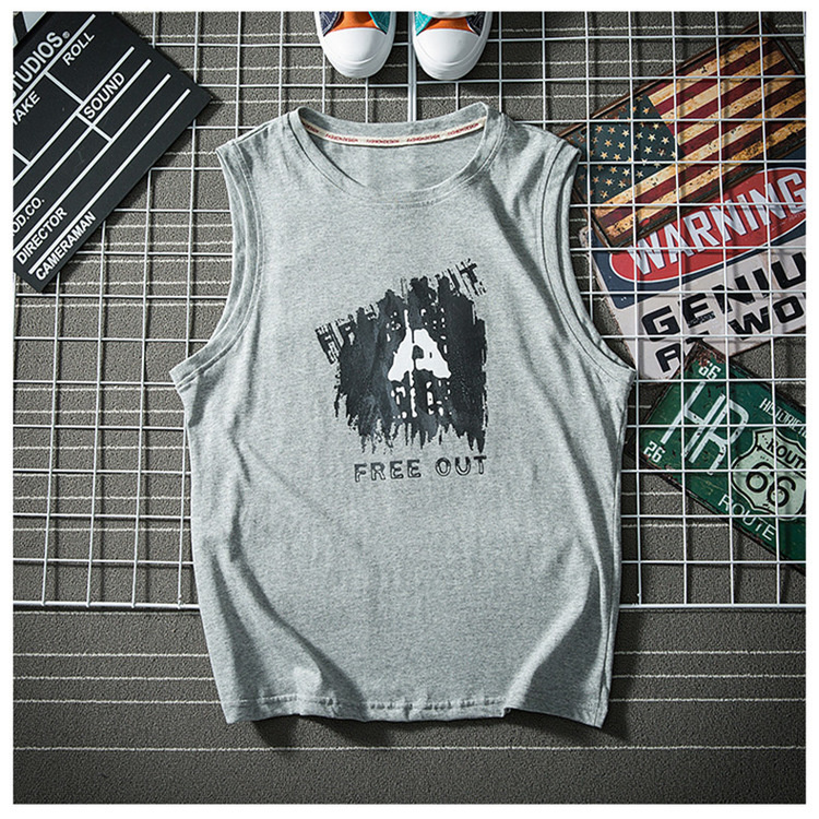 Mùa hè lỏng mồ hôi vest nam thương hiệu in áo thun không tay Hồng Kông kiểu áo cotton vai cộng với phân bón XL béo - Lót áo 3 lỗ nam