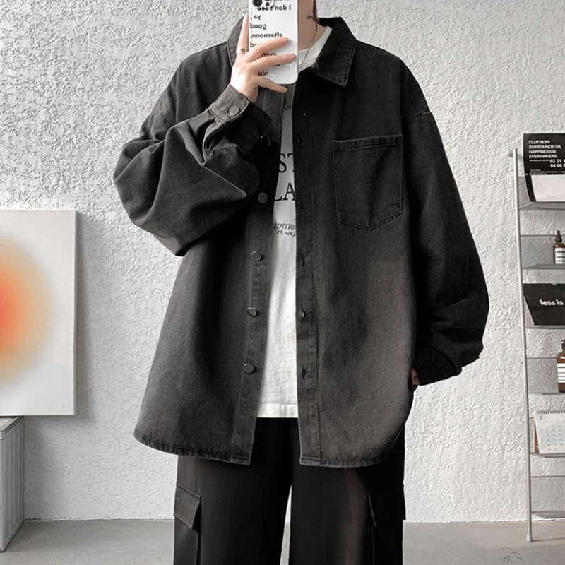 American Retro Denim Jacket for Men, Spring and Autumn Layered Long-Sleeve Shirt, Trendy Brand, Plus Size, Vintage Lapel Shirt American Retro Denim Jacket for Men, Spring and Autumn Layered Long-Sleeve Shirt, Trendy Brand, Plus Size, Vintage Lapel Shirt