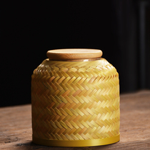 Bamboo woven glass tea cans household tea cans small tea storehouses sealed storage boxes empty boxed tea containers