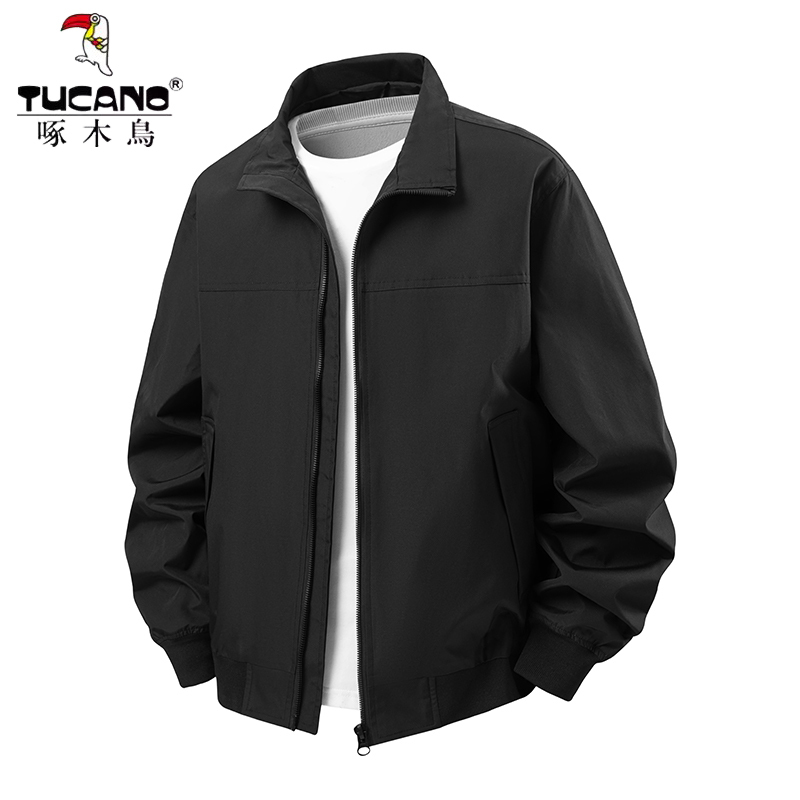 Woodpecker Youth Style Black Stand Collar Pilot Jacket Men's Autumn New Loose Casual Softshell Workwear Coat