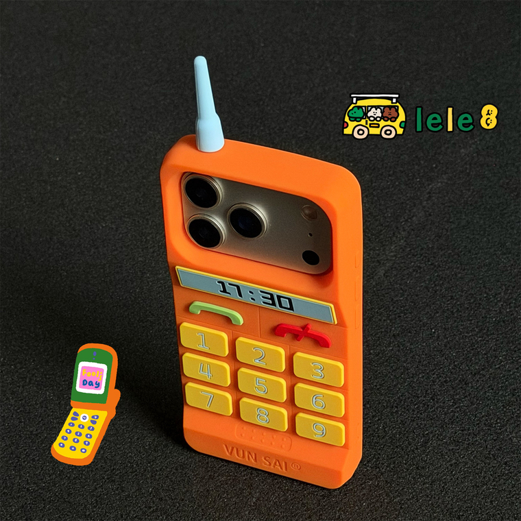 Retro Orange Phone Design Blue Antenna Yellow Buttons iPhone Case