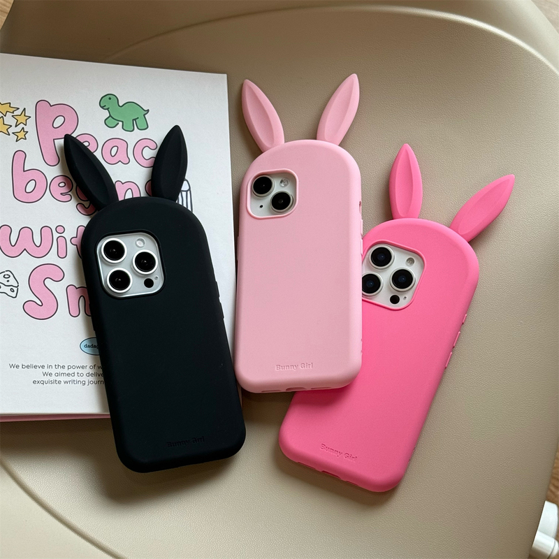 Lele Wish House Bunny Girl Soft Silicone Rabbit Ears Phone Case for iPhone 17 Pro Max, Apple 154, Cute and Simple, Girly, Anti-Drop, Best Friend, 13 New Model, Fun 16