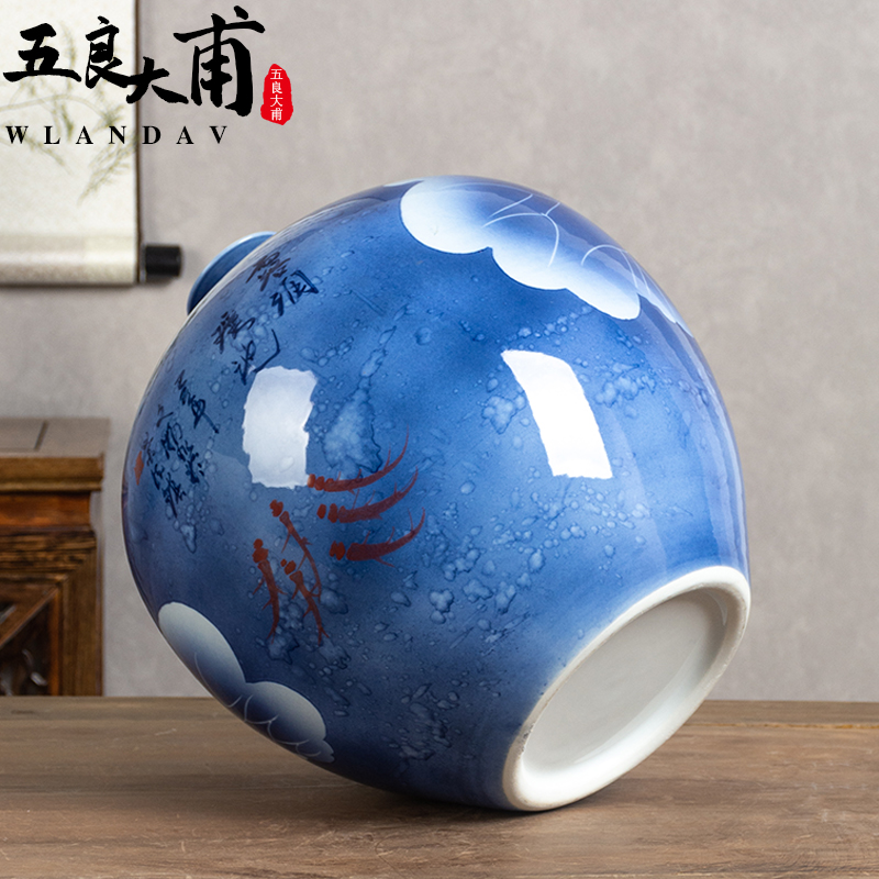Jingdezhen hand - made ceramic decoration wine bottle home 15 kg pack sealing liquor jar archaize SanJiu jar