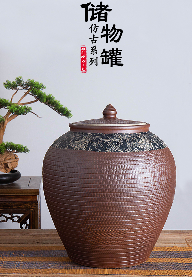 Jingdezhen ceramic barrel of flour bucket home 20 jins 50 kg 100 jins with cover insect - resistant moisture storage m as cans