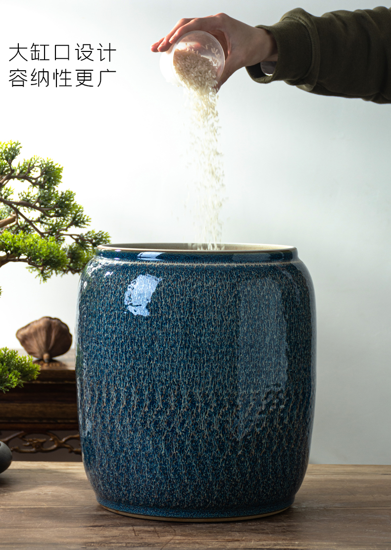 Jingdezhen ceramic barrel with cover home 20 jins 30 kg pack flour barrels of old insect - resistant moistureproof grains storage tank