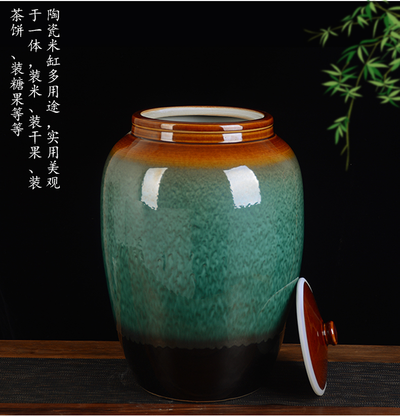 Jingdezhen ceramic barrel 50 pounds to ricer box household rice storage box with cover seal insect - resistant moistureproof ceramic storage tank