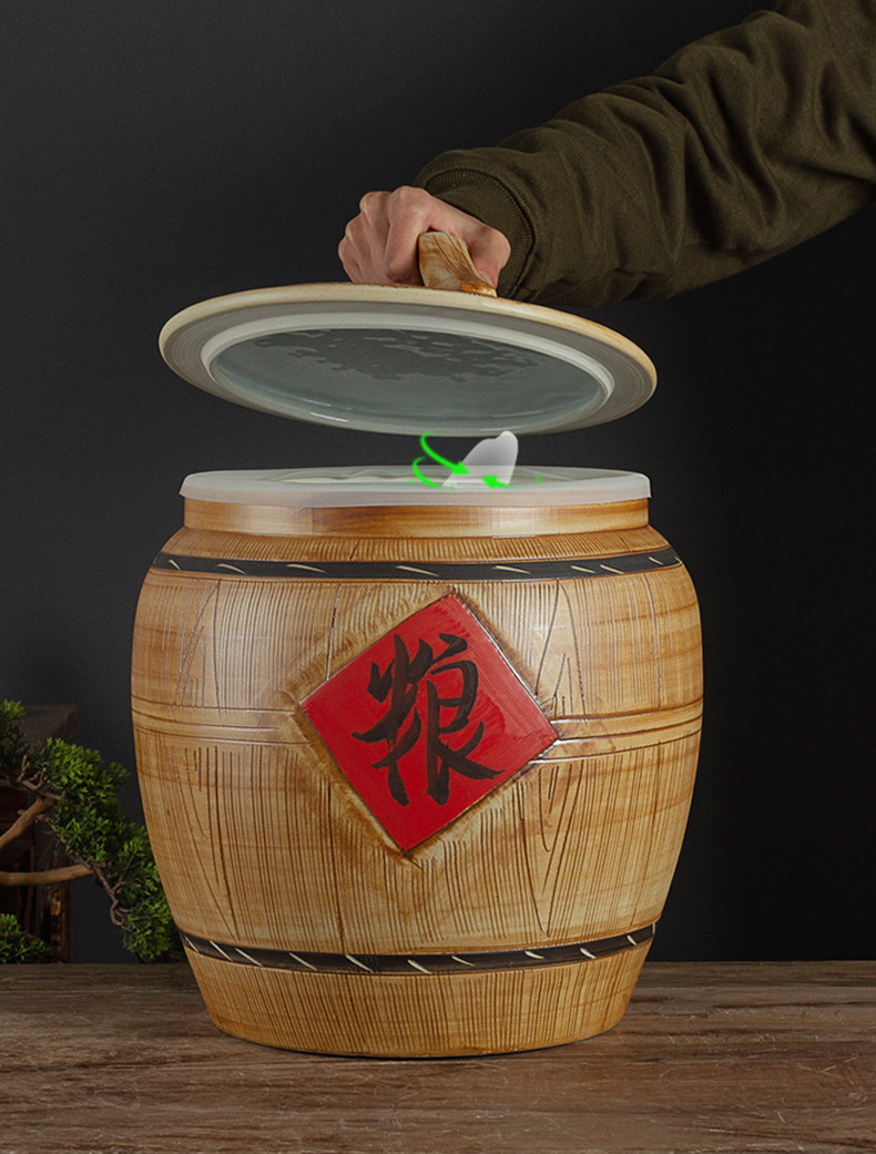 Jingdezhen ceramic barrel with cover 30 jins home 10 jins 20 jins 50 kg flour barrels moistureproof worm sealing cylinder