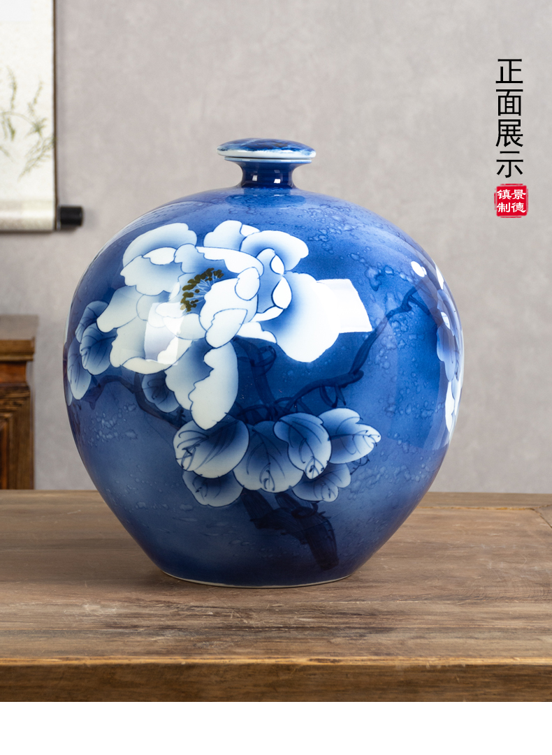 Jingdezhen hand - made ceramic decoration wine bottle home 15 kg pack sealing liquor jar archaize SanJiu jar