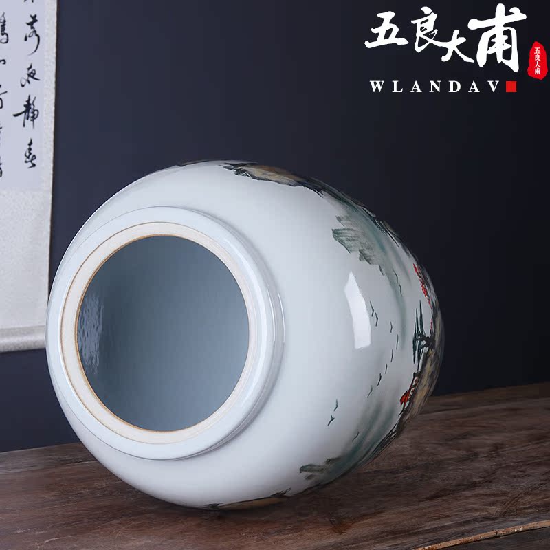 Jingdezhen hand - made ceramic barrel 50 pounds with cover 25 kg pack flour barrels of household kitchen old storage sealed as cans