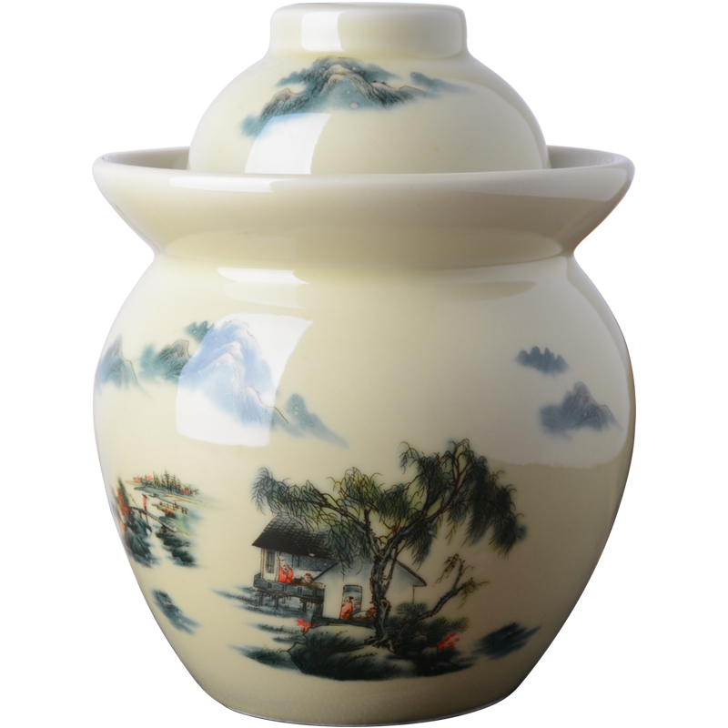 Jingdezhen ceramic pickles preserved salted duck dense eggs pickle jar cylinder old sealed container home with cover storage tank