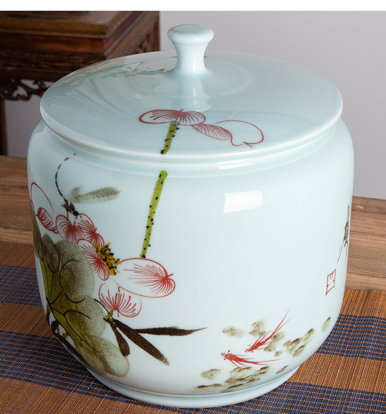 Jingdezhen hand - made ceramic barrel ricer box 20 jins the loaded with cover moistureproof insect - resistant flour barrels household seal pot in the kitchen