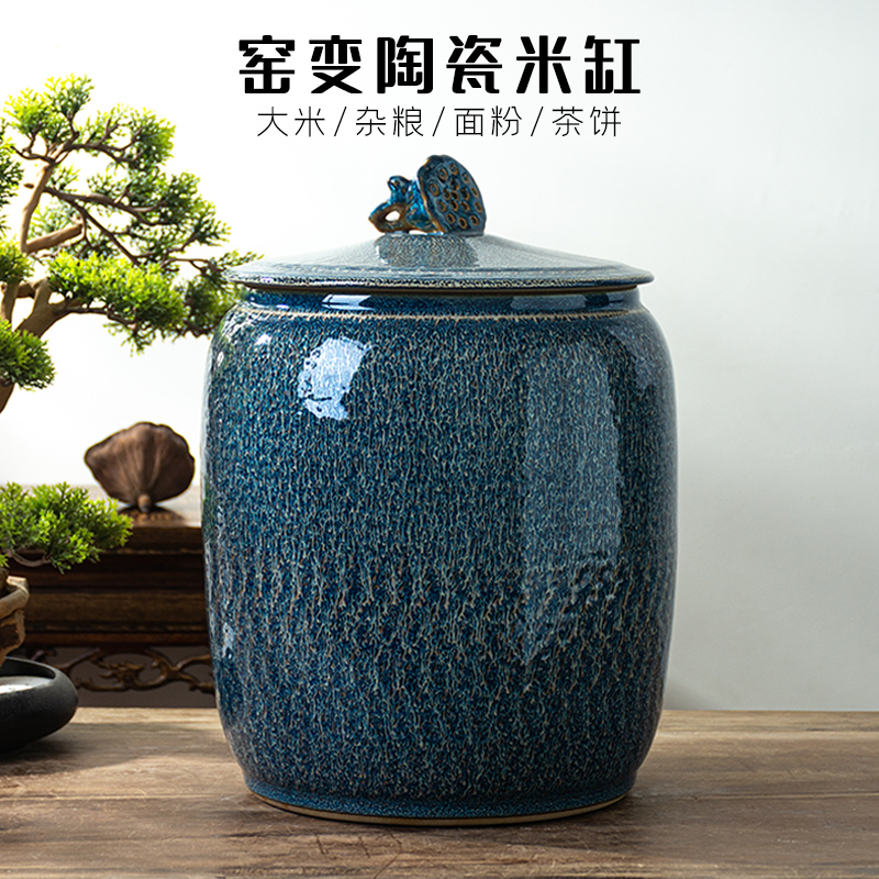Jingdezhen ceramic barrel with cover home 20 jins 30 kg pack flour barrels of old insect - resistant moistureproof grains storage tank