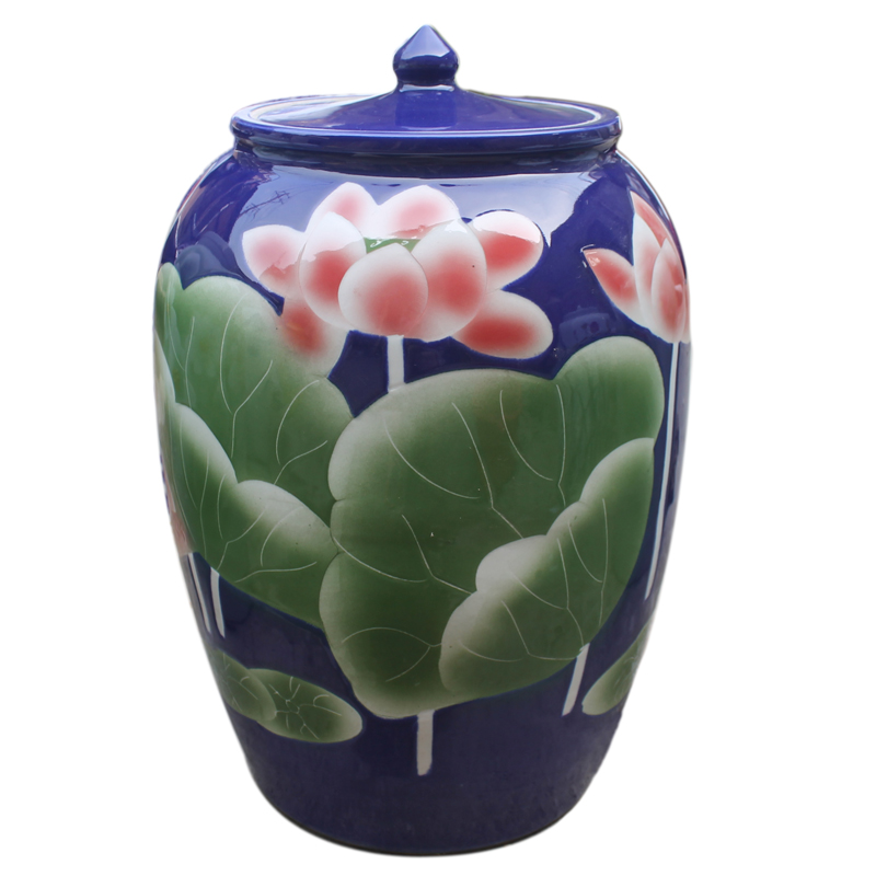 Jingdezhen ceramic ricer box 50 kilo meters storage box 25 kg a barrel 10 kg insect - resistant moistureproof kitchen with cover storage tank