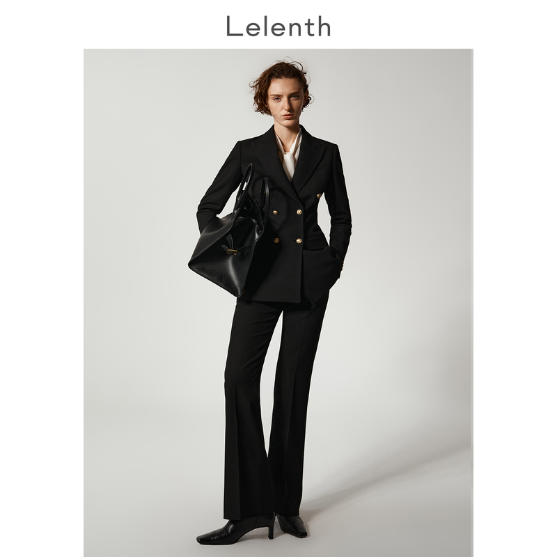 Lalensbu Technology Warm Double-Breasted Suit Set for Women, Spring Interview Professional Mid-Length Formal Suit Jacket