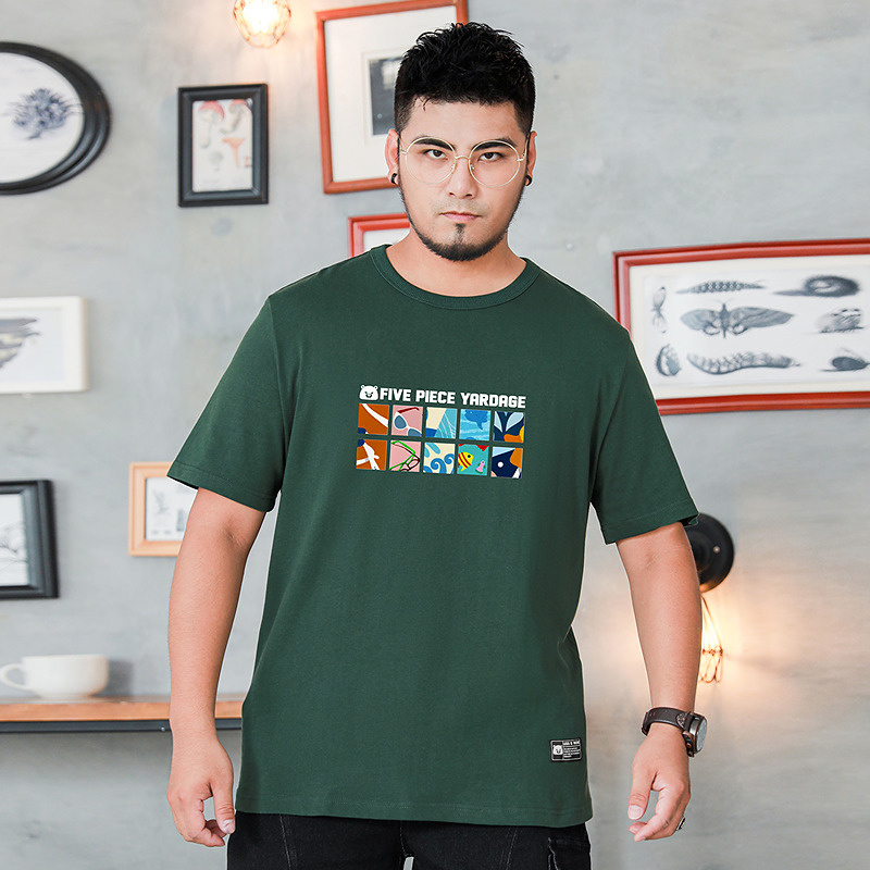 Plus-Size Trendy Men's Clothing, Loose Fit, Extra Large, Summer Casual Style, Letter Patchwork, Color-Blocking Print, Short-Sleeve T-Shirt