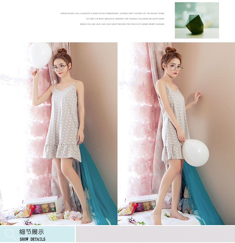 Hàng ngày đặc biệt phiên bản Hàn Quốc của dây đeo váy ngủ nữ cotton mỏng phần V-cổ gợi cảm Bộ đồ ngủ cô gái ngọt ngào dễ thương áo choàng mùa đông