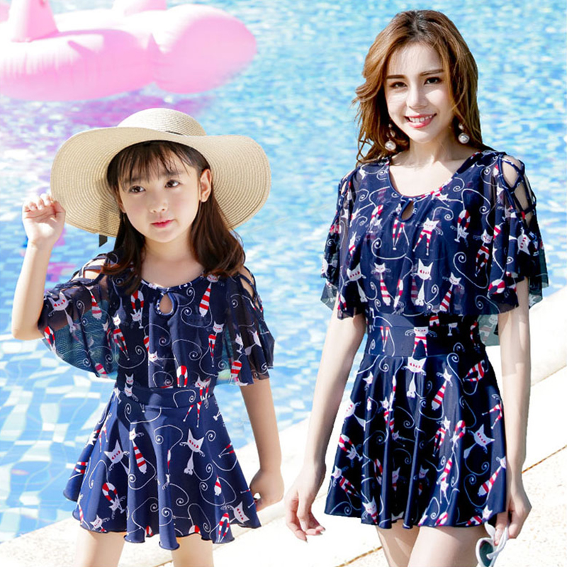 Parent-child swimsuit mother-daughter split flat angle large size cover belly thin children swimsuit girl princess skirt girls swimsuit