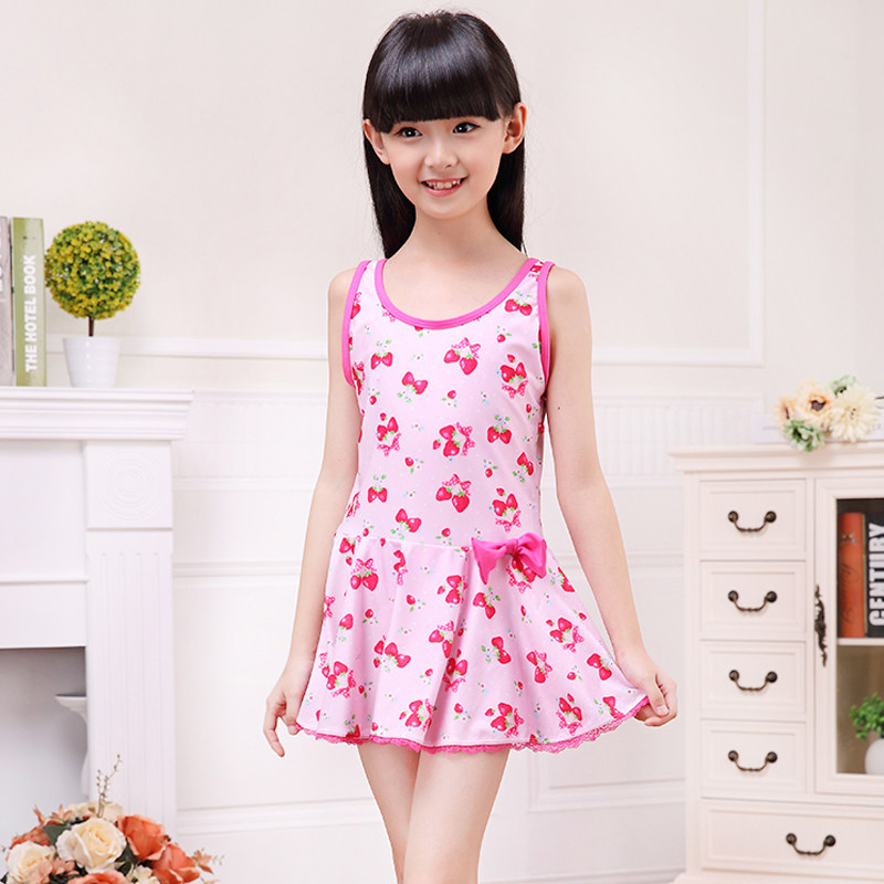 Girls swimsuit sweet princess skirt style middle school junior high school student girl one-piece flat angle size large size children swimsuit girl