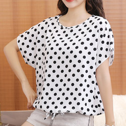 2024 ຄົນອັບເດດ: ພິມ Bat Sleeve Cotton Silk Shirt Loose Large Fat mm Bottoming Shirt Cotton Silk Top Short Sleeve T-Shirt for Women