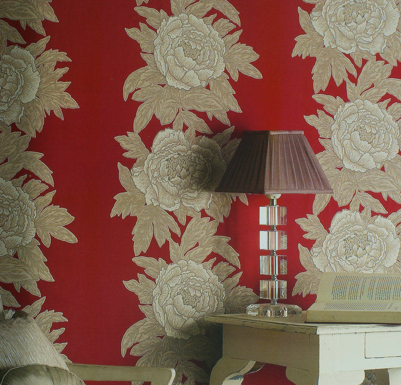 British imported pure paper wallpaper blue green red camel modern personality exaggerated big flower living room bedroom background wallpaper