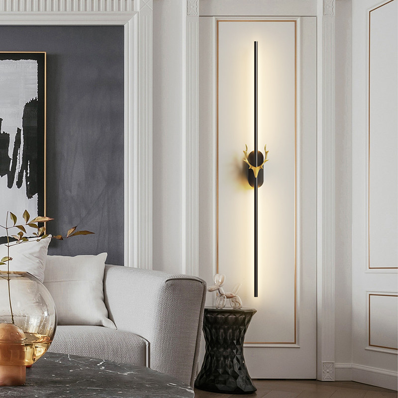 Living room grille TV Background wall lamp modern minimal creative light bedroom bed headlights network red long wall lamp