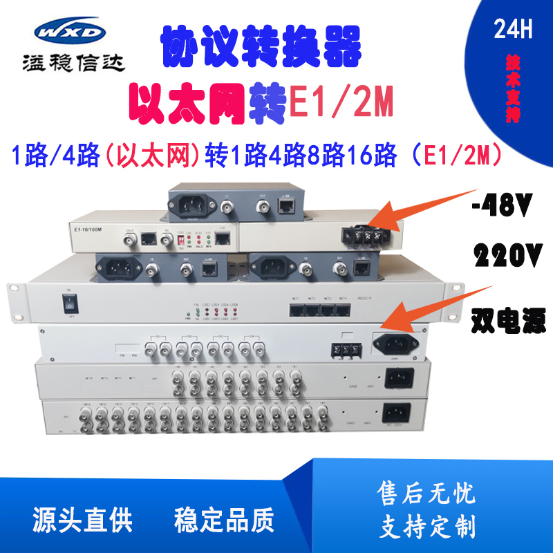 Protocol Converter Single E1 Bridge 4E1/8M/8E/16E1 to 4-Channel Gigabit Isolated Shared Ethernet Network