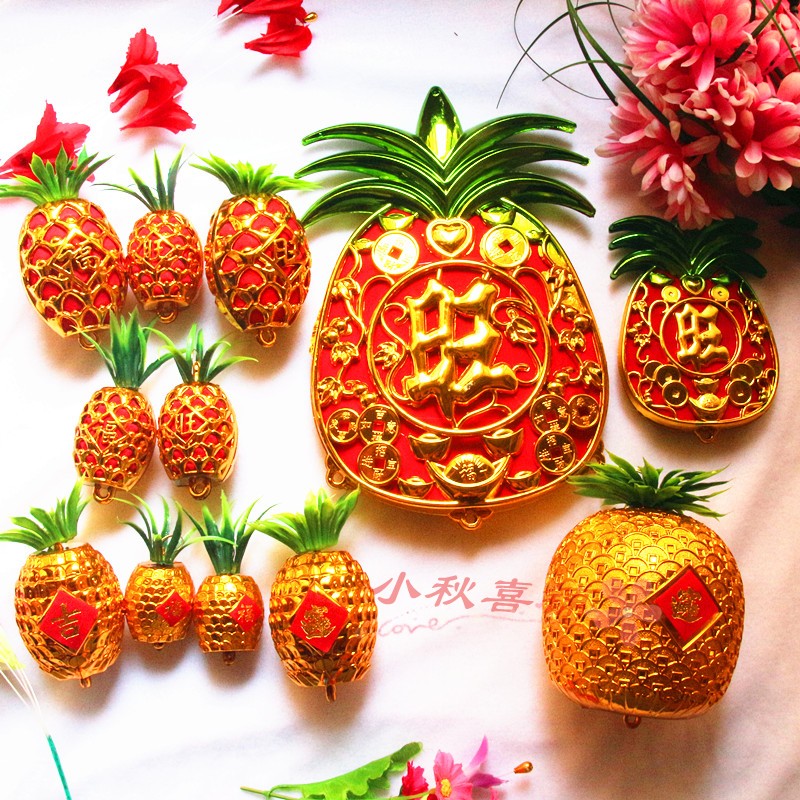 Hot-selling pineapple accessories housewarming wedding decoration supplies golden gold-plated pineapple copper coin ingot Chinese knot festive