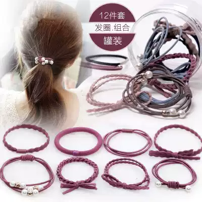 Korean style sweet hair rope headdress Simple hair ring Japanese and Korean tie hair rubber band hair ring Korean bow 12-piece set