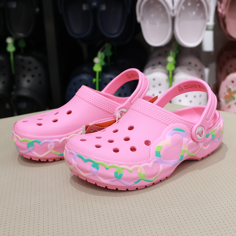 Crocs Children's Shoes New Model for Boys and Girls Classic Cool Shiny Heart-Shaped Clogs Beach Sandals 213183