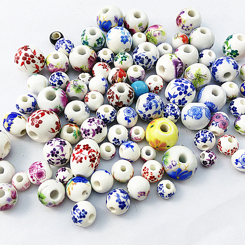 Ceramic beads mixed with diverse green flowers ceramic beads Woven Basket Macroporous Loose Beads Diy Materials China Knot Bead Ornaments