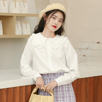 Doll collar shirt female 2021 new autumn design sense niche White Super fairy long sleeve shirt students