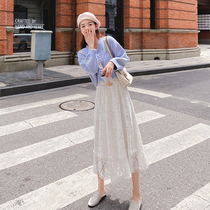 High waisted a white lace skirt skirt womens 2021 new autumn long hanging autumn skirt