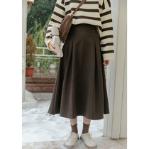 High waist pleated skirt women 2021 autumn and winter New Japanese Academy style long woolen thick A- line dress