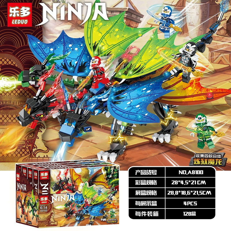 Ledo Phantom Ninja Bathrobe 4 Hop 1 Prison Magic Dragon Assembly Building Blocks Children Parquet Early Education Toys 8100