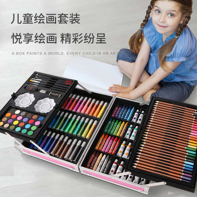 145 Pieces Aluminum Case Water Color Pen Suit Kindergarten Color Pen Children Paintbrush Fine Arts Small Student Supplies Tools