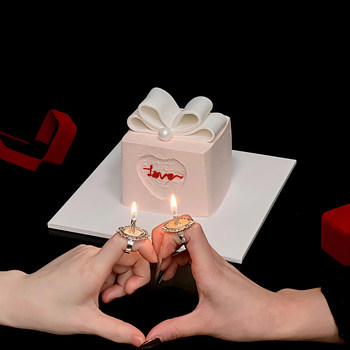 Internet celebrity chinese valentine's day ins style baked cake decoration ornaments creative silver ring ring holder pole candle