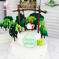 Bake cake decoration swing plug-in felt Tree birthday party cake decoration card cartoon dessert table dress