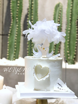 Birthday cake decoration Net red and white swan ornaments Valentines Day baking lace feather decoration plug-in party dessert