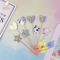 Party baking cake decoration symphony laser silver five-pointed star love decoration plug-in paper cup dessert table 5