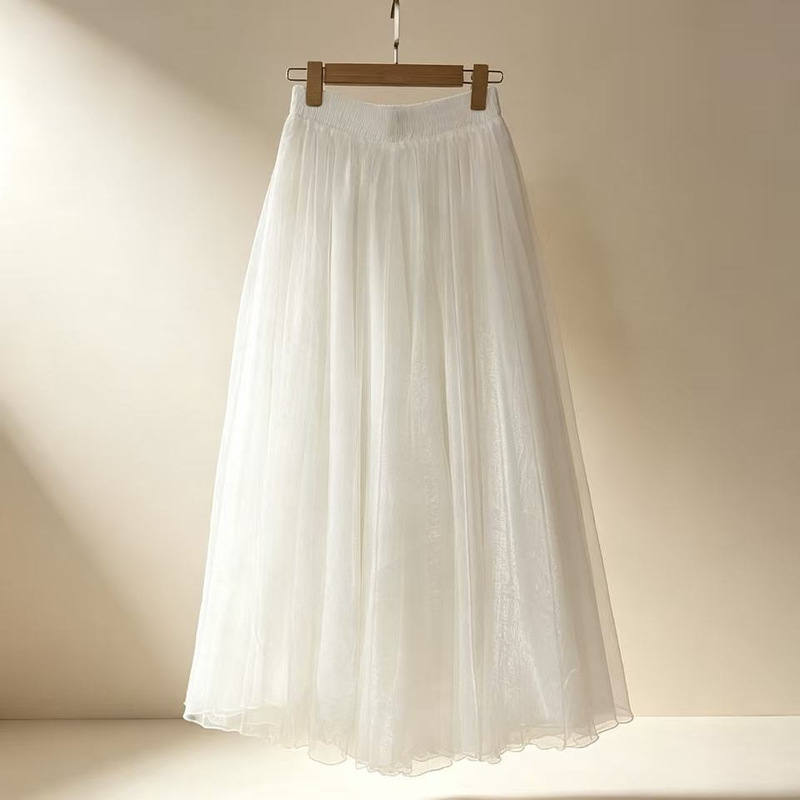Qingfeng 24-91 New Versatile Soft Gauze Full Waist Elastic Large Hem Skirt Gauze Skirt