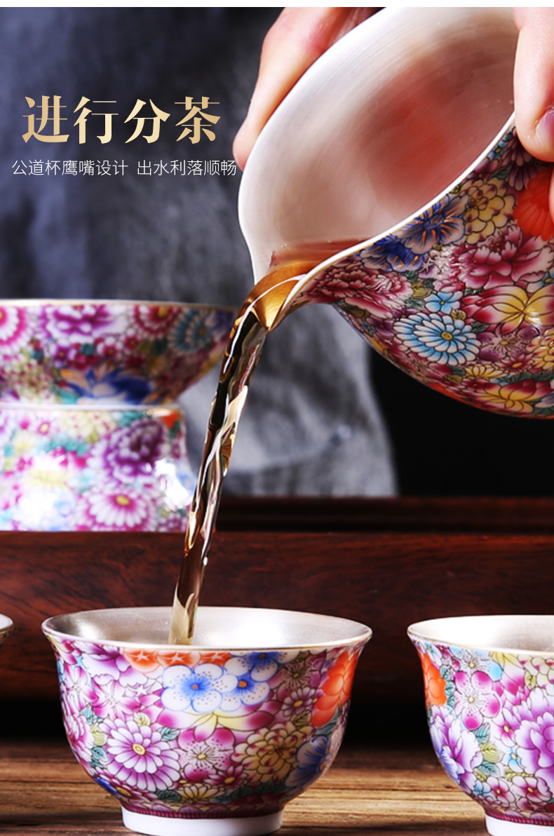 It still fang home tasted silver gilding kung fu tea tea set ceramic enamel teapot tea silver restoring ancient ways