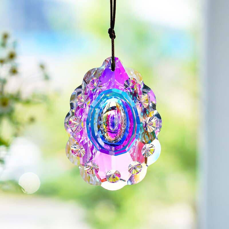 Colorful Glass Courtyard Bird-Repelling Light and Shadow Wave Pattern Aerial Hanging Ornament Rainbow Perforated Wind Chime Pendant Kindergarten Decoration