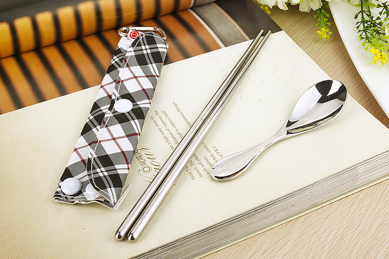 Ward (304 stainless steel spoon, chopsticks suit creative express portable tableware Korean students three - piece suit