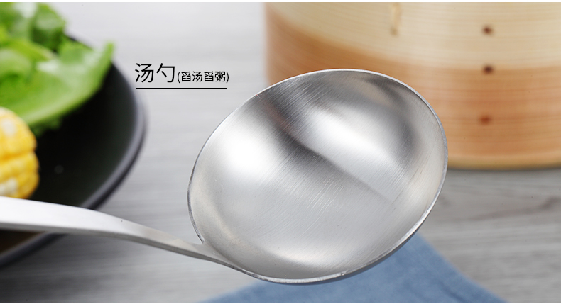 Nhà bếp bằng gỗ tay cầm bằng thép không gỉ muỗng muỗng xúc xẻng nồi cháo muỗng colander dụng cụ nhà bếp thìa gia dụng nhỏ - Phòng bếp chảo vân đá