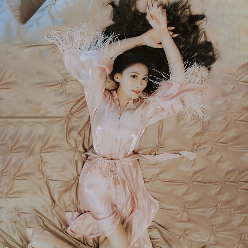 Small Crowns Unique Brides Wedding Morning Gown Superior Pink Holiday Windy Wedding Bestie Bridesmaid Feather Foreign Dress Woman