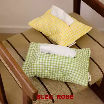 BLEU et ROSE (yellow green bubble)Original quilted ins Japanese paper towel bag Simple plaid paper towel cover