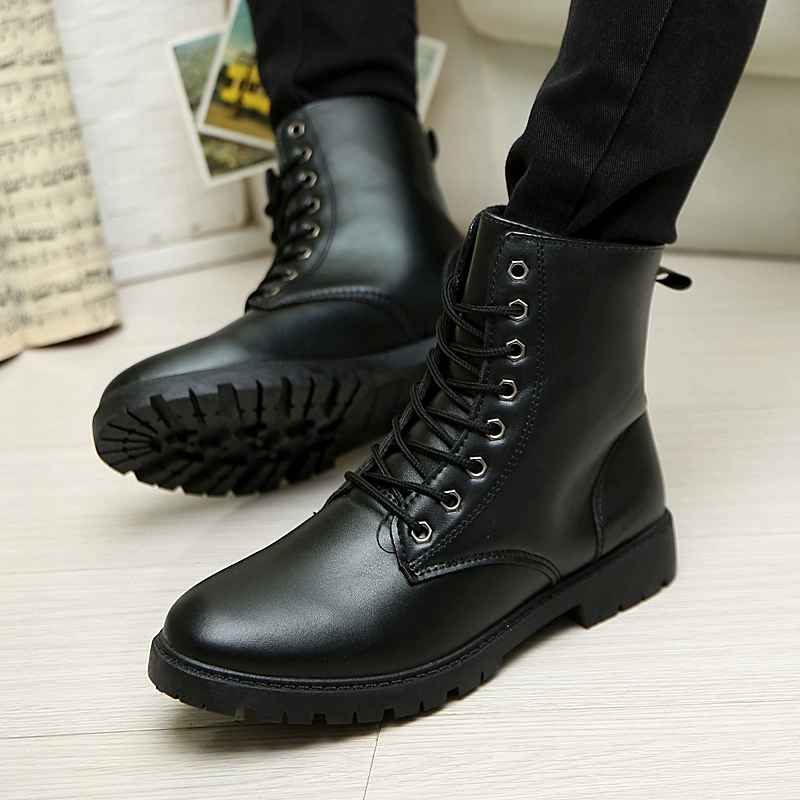 Martin boots của nam giới giày hợp thời trang mùa thu giày cao cổ bằng da của nam giới Anh quốc Bốt chiến đấu tuabin gió da tăng giày của nam giới - Giày ống