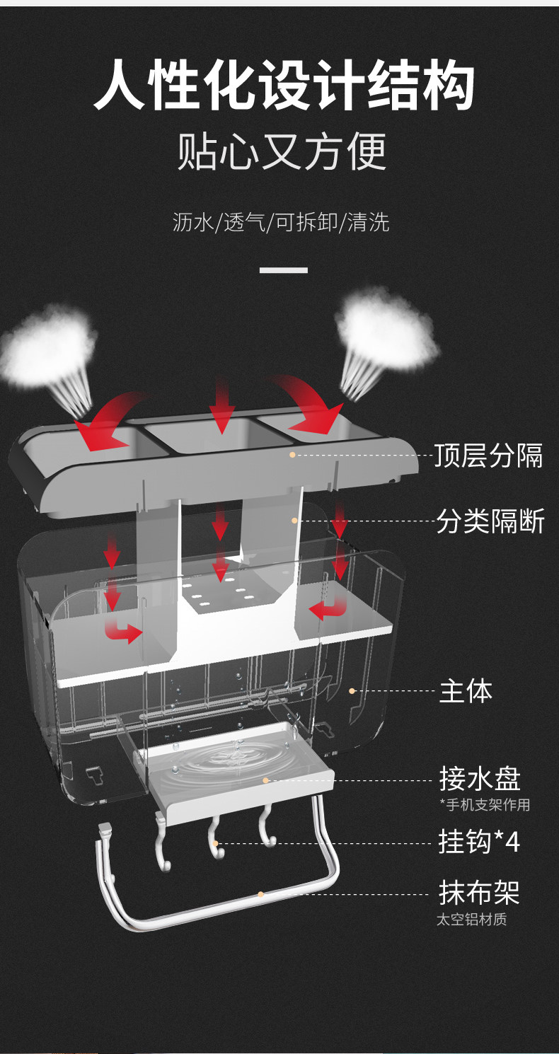 家用厨房壁挂式免打孔置物架 图5