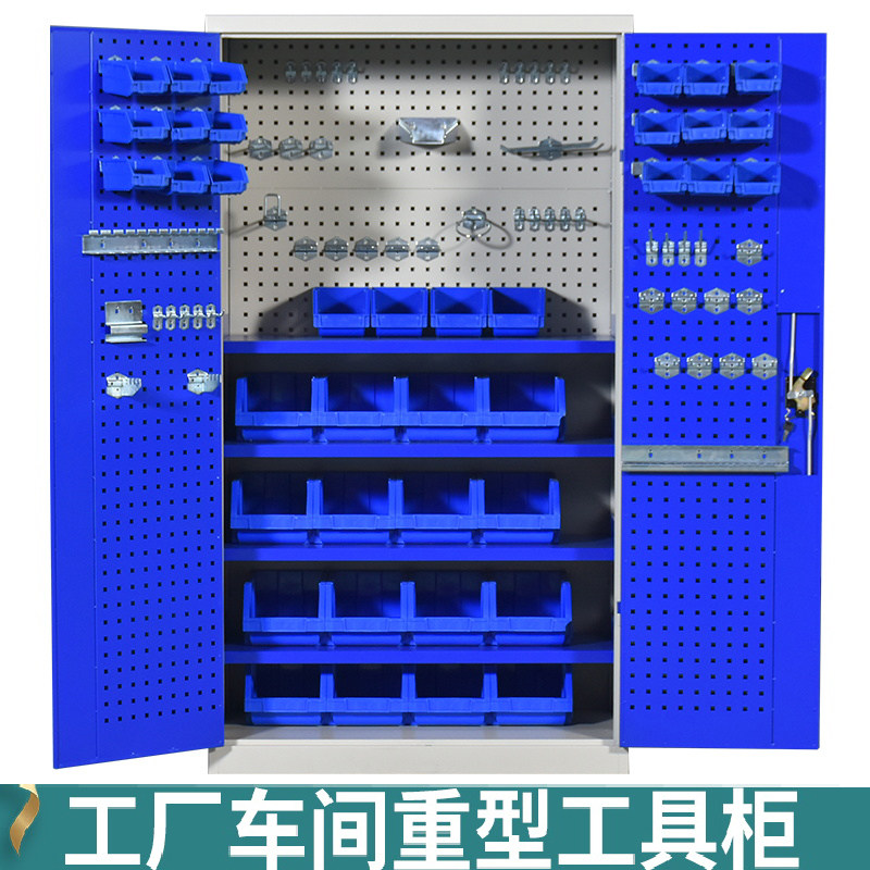 Heavy-duty tool cabinet Tin cabinet workshop with hardware cabinet double door locker maintenance tool storage cabinet thickened